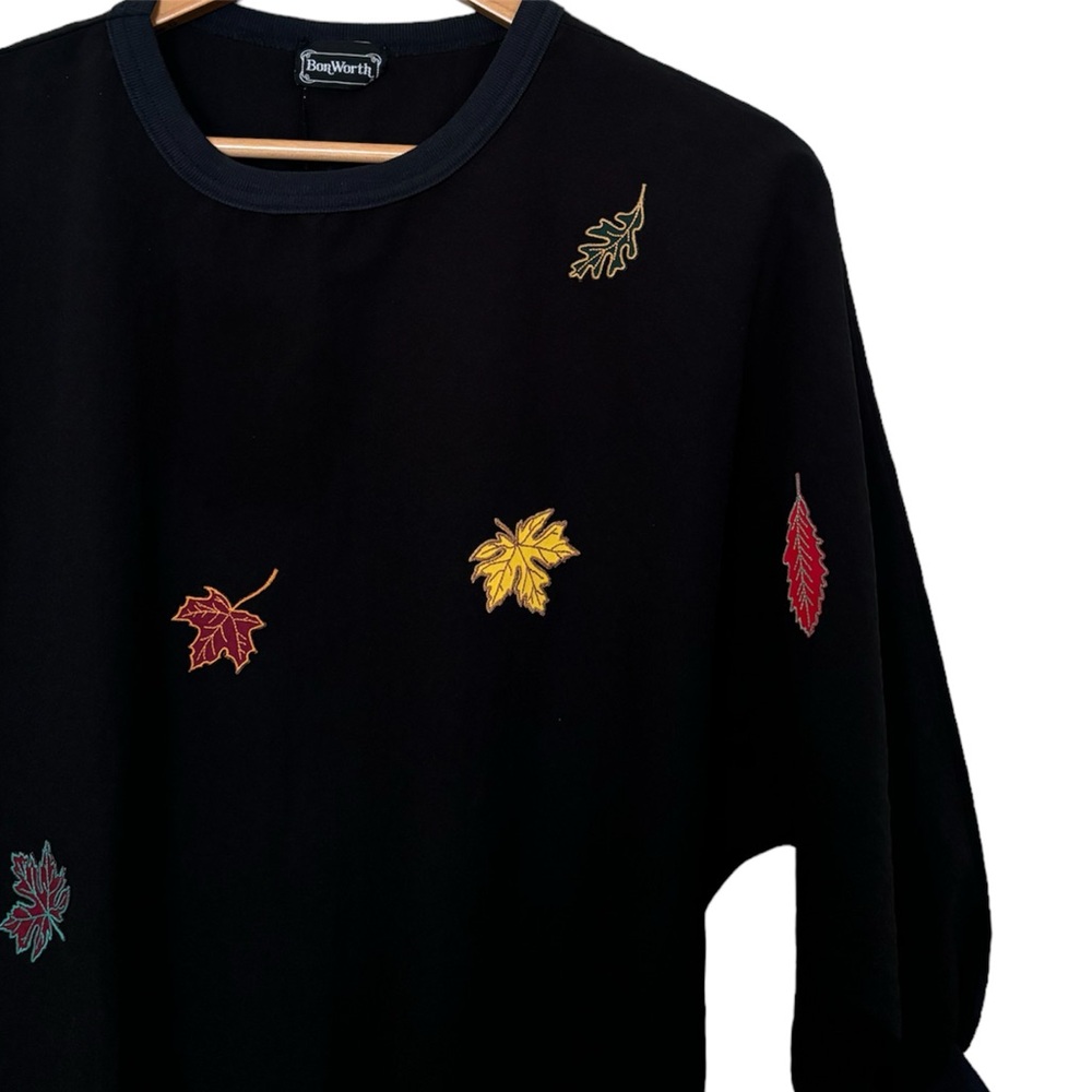 💥 VTG 90s Bon Worth Autumn Leaves Quarter Sleeve
